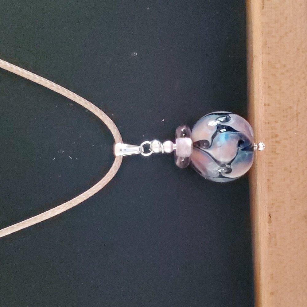 Sapphireskies Designs Sterling Lampwork Bead Pendant on adjustable cord necklace